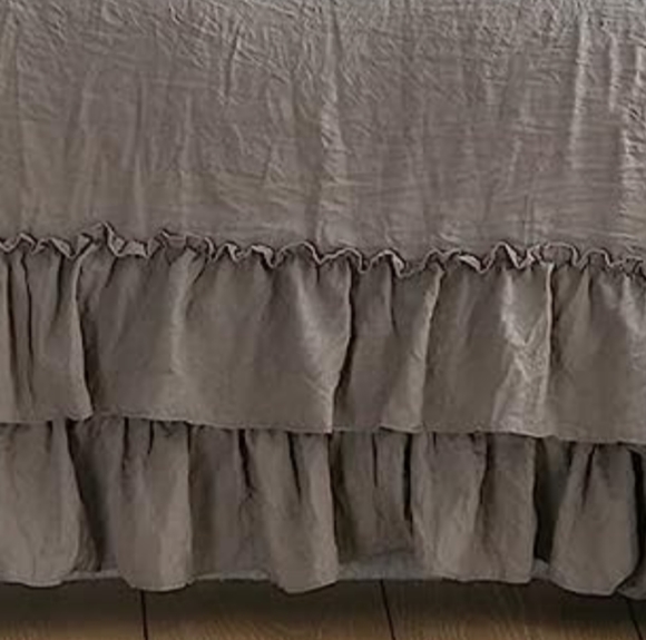Queen Size Bed Comforter Set Gray Neutral Stone Washed Shabby Chic Ruffle Grey - Picture 8 of 11